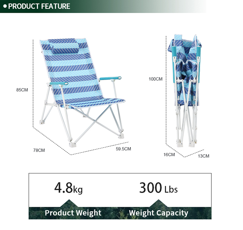 Outdoor Portable and Folding Metal Stable Beach Chair Camping Chair
