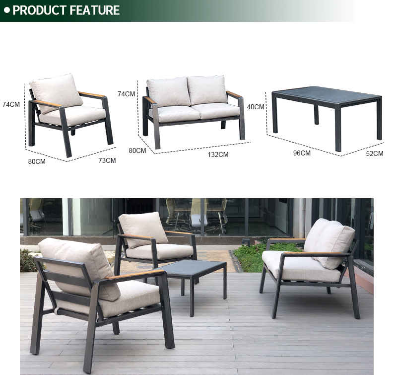 Concord 4 Pc Aluminum Sofa Set with Cushions AF2017
