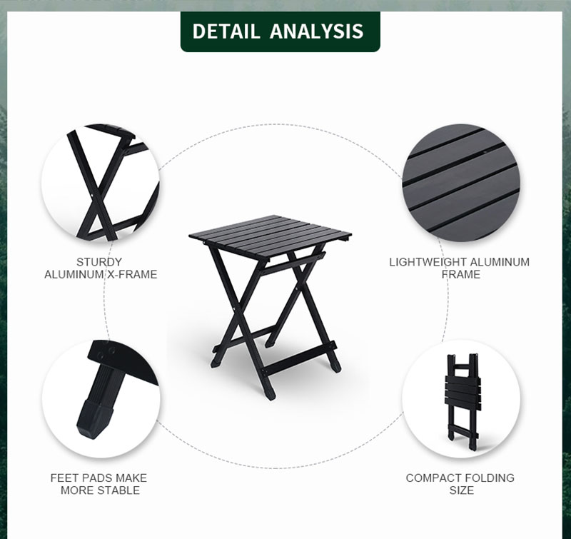 Custom Portable Aluminium Roll Picnic Extendable Folding Outdoor Hiking Camping Tables