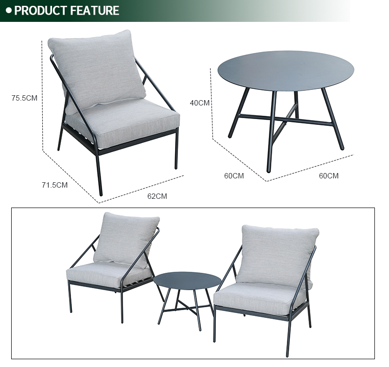 3 Piece Steel Outdoor Bistro Set with Cushions SF2600