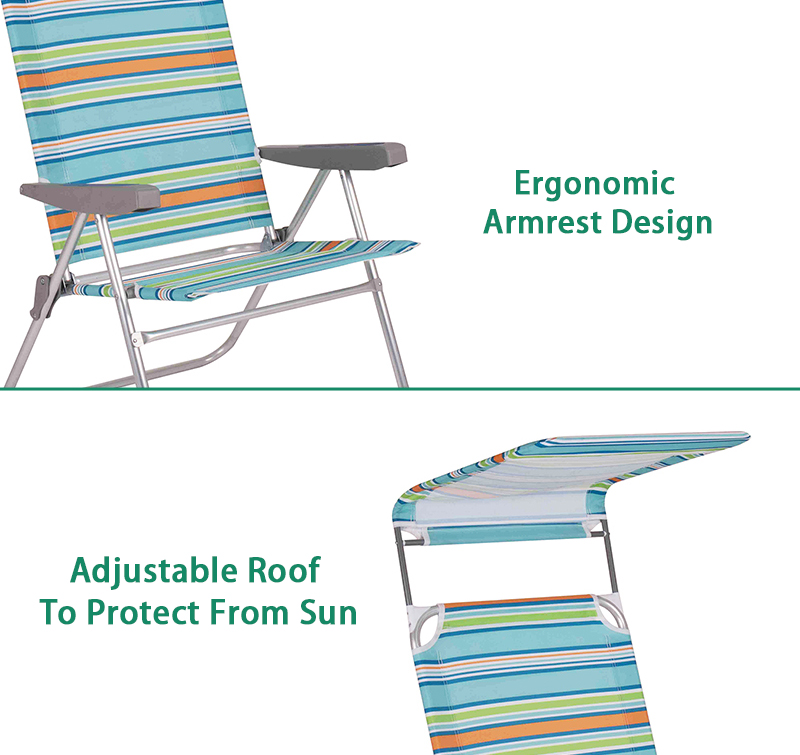 3 Position Aluminum Deluxe Folding Camping Outdoor Garden Sun Roof Patio Beach Chair with Canopy and Storage Pouch