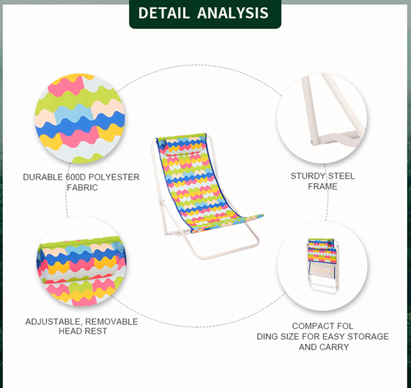 Folding Beach Chair with Pillow – Steel Frame & Polyester Fabric