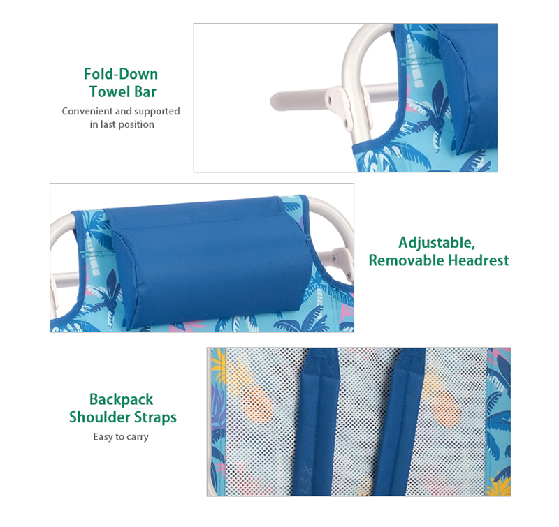 5-Position Lightweight Backpack Beach Chair with with Straps & Storage
