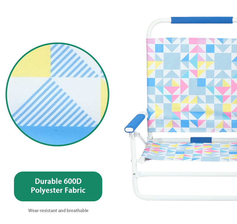 Low Seat Beach Chair with Armrest – Fade-Resistant PVC Fabric