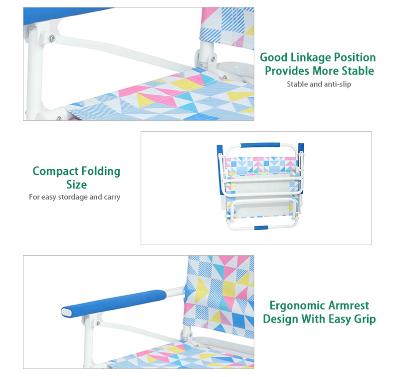 Low Seat Beach Chair with Armrest – Fade-Resistant PVC Fabric