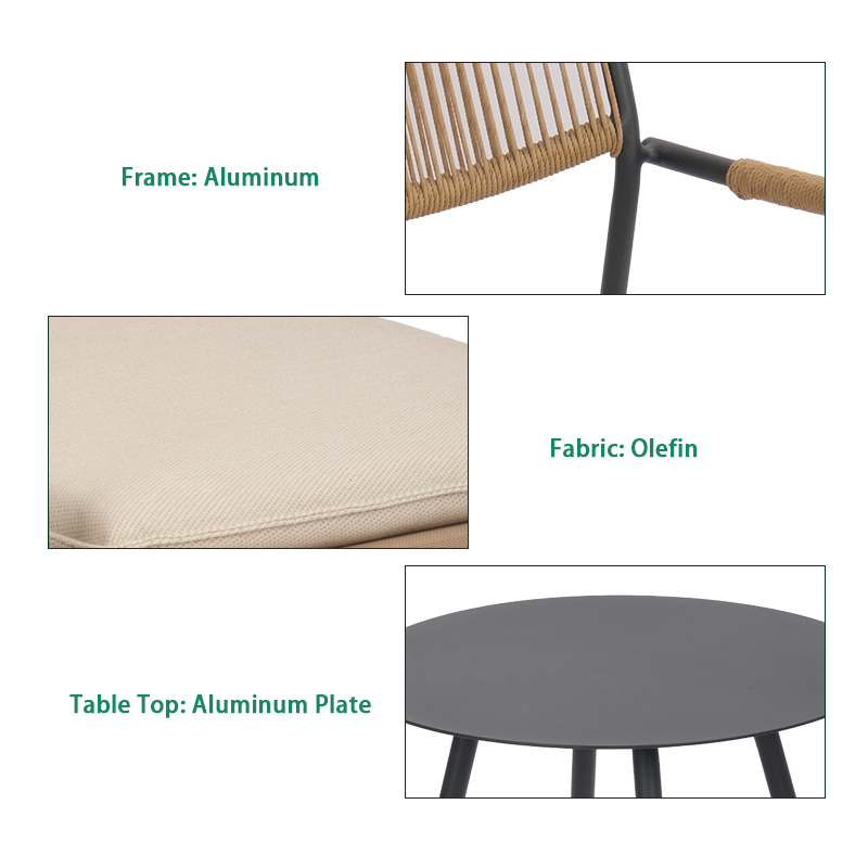 Lightweight 3-Piece Aluminum Bistro Set AF4220 with Olefin Fabric Chairs and Aluminum Table Top