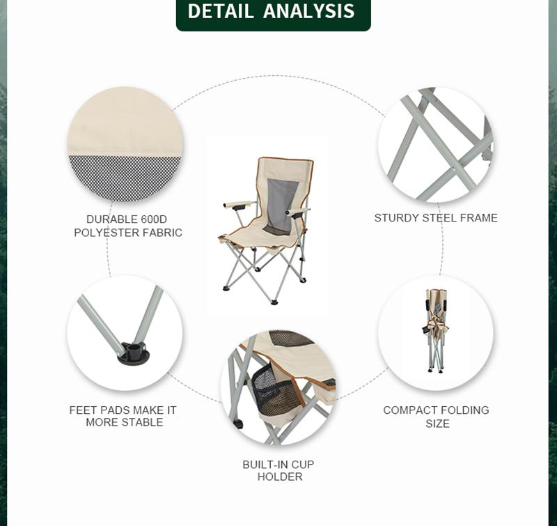 Portable Folding Camping Chair – High-Capacity 250 lbs, Powder-Coated Steel Frame, 600D Polyester for Maximum Comfort