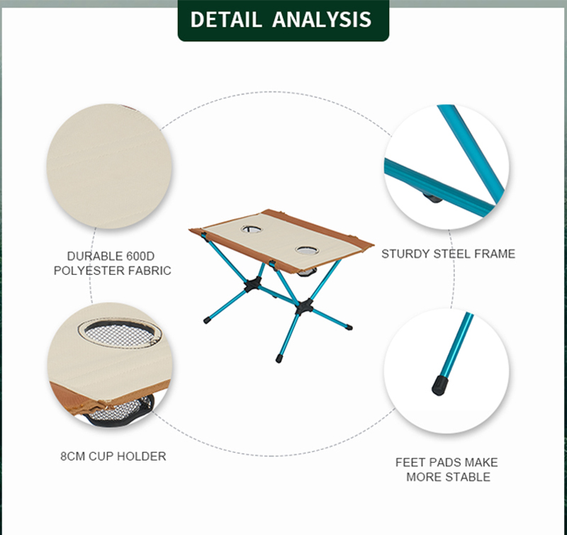 Compact Foldable Table with Steel Frame, 30kg Load, Cup Holders