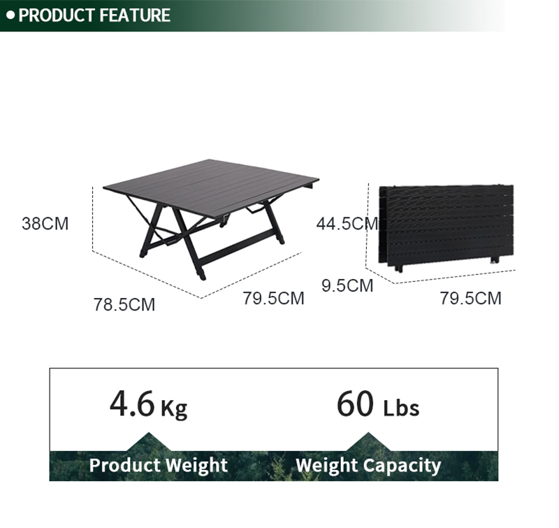Sturdy Aluminum Camping Table with 3 Height Settings, 30kg Load Capacity