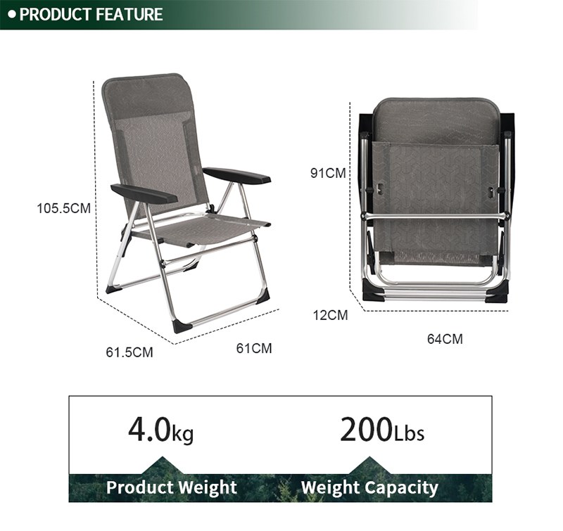 5-Position RV Chair Lightweight Comfortable Folding Chair with High Back