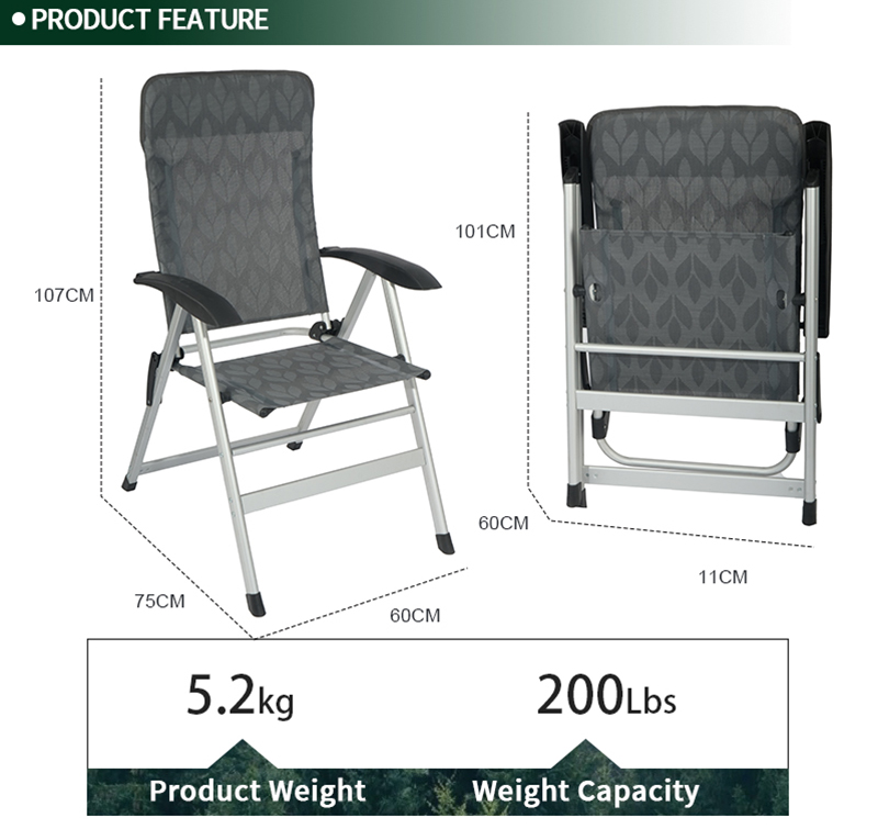 Luxury RV Camping Caravan Chair with 7 Reclining Positions and 120kg Load Capacity