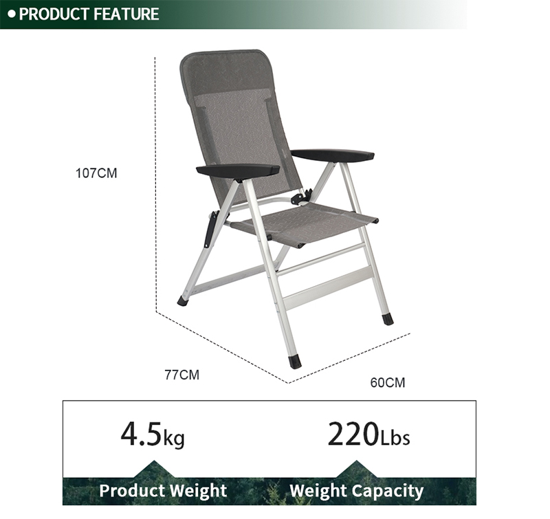 Folding RV Caravan Armrest Chair with Aluminum Frame and 7 Positions