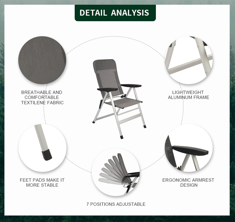 Folding RV Caravan Armrest Chair with Aluminum Frame and 7 Positions