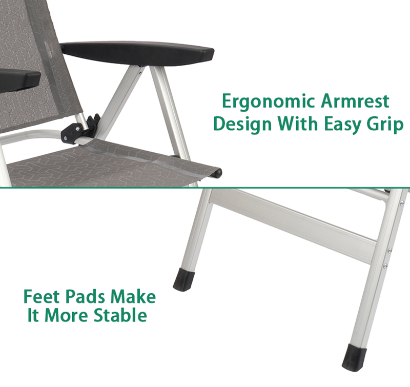 Folding RV Caravan Armrest Chair with Aluminum Frame and 7 Positions