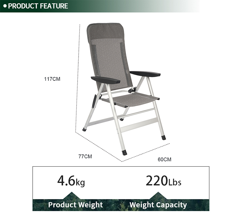 Folding RV Caravan Chair with 7 Positions and Luxurious Textilene Fabric