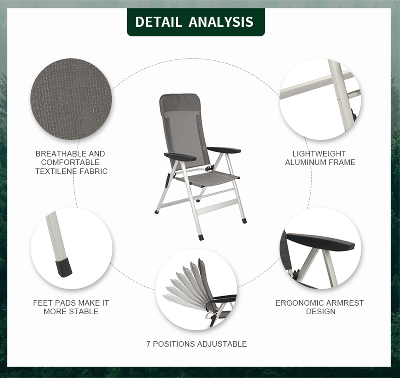 Folding RV Caravan Chair with 7 Positions and Luxurious Textilene Fabric