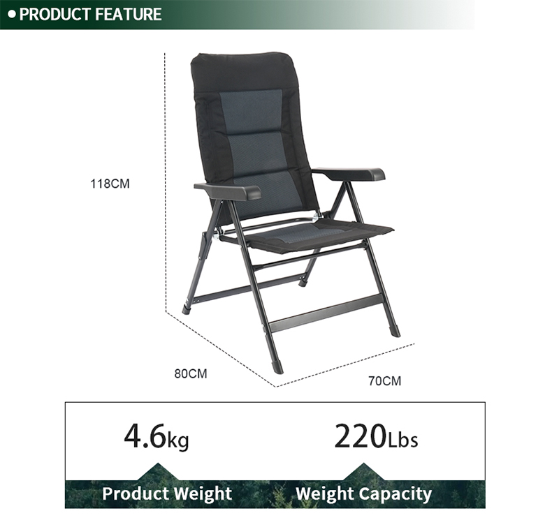 Folding RV Caravan Chair with 3D Air Mesh Fabric and 7 Reclining Positions