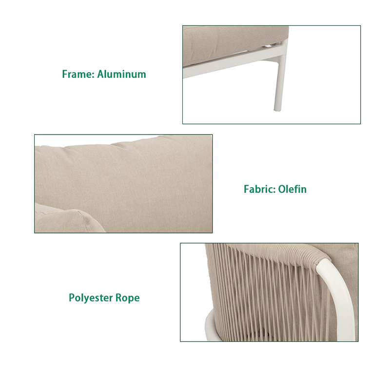Contemporary Aluminum Frame Single Sofa AF4213 with Olefin Fabric for Patio Lounge