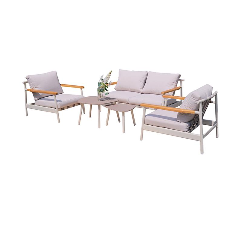 5-Piece Aluminum Frame Outdoor Lounge Sofa Set AF6417 with Olefin Fabric and Dual-Level Tables