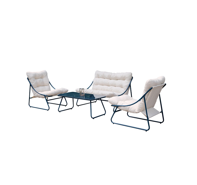 Positano Style 4pc Outdoor Sofa Set, Steel Frame & Glass Top