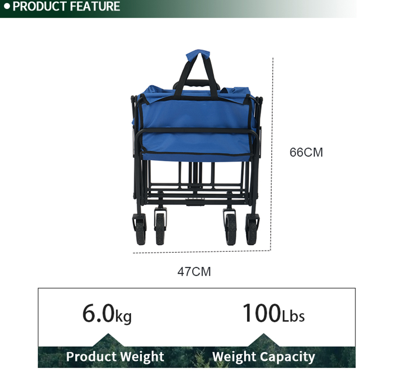 Compact Folding Wagon, 100kg Capacity & Auto-Retract Handle