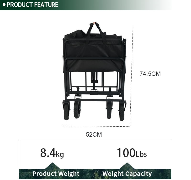Midsize Foldable Utility Wagon with Removable Fabric, 100kg Load