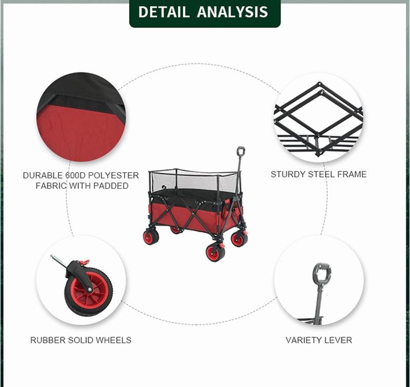 Foldable Wagon with Height-Adjustable Mesh & Side Pockets
