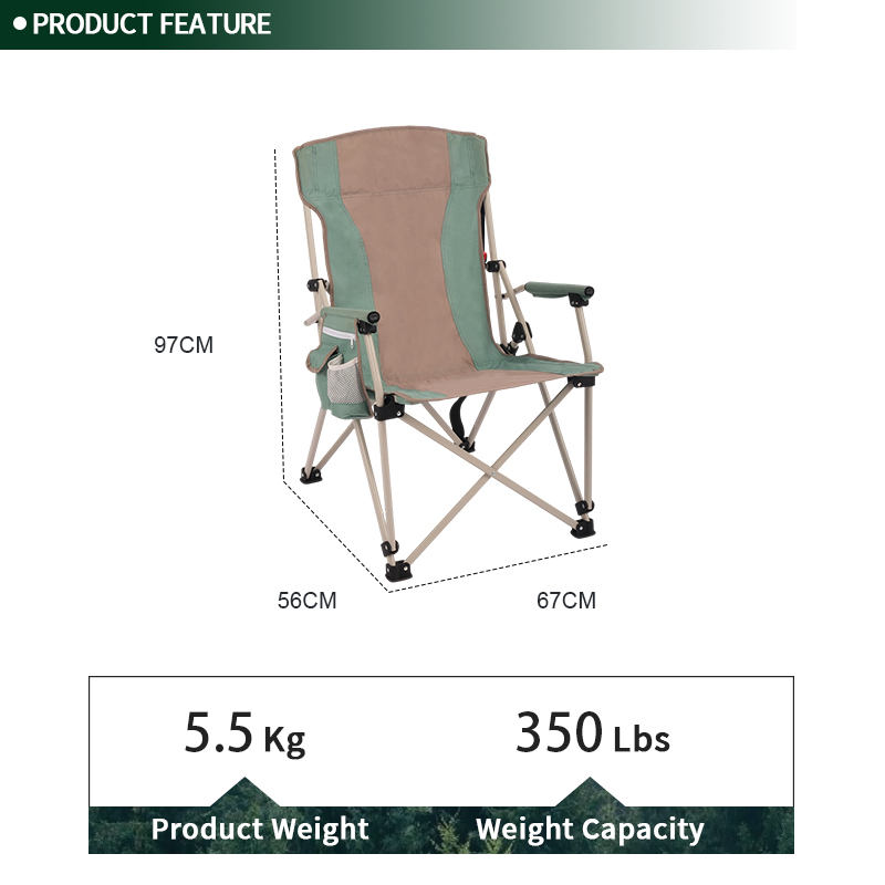 Green Portable Folding Camp Chair with Carry Strap and Cup Holder