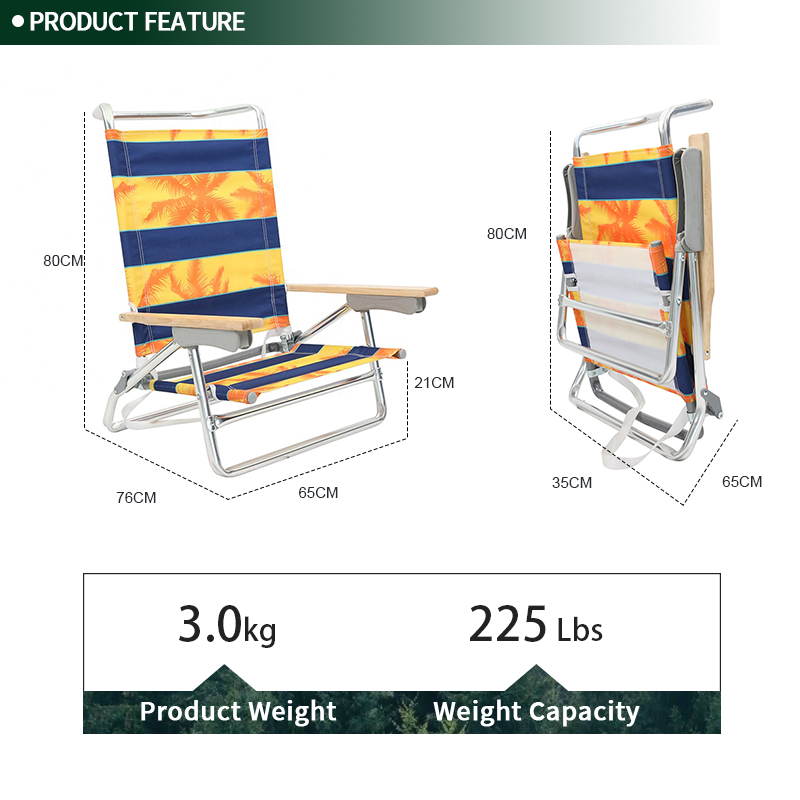 Adjustable Lounge Reclining Outdoor Durable Portable Wood Arm Folding Beach Chair