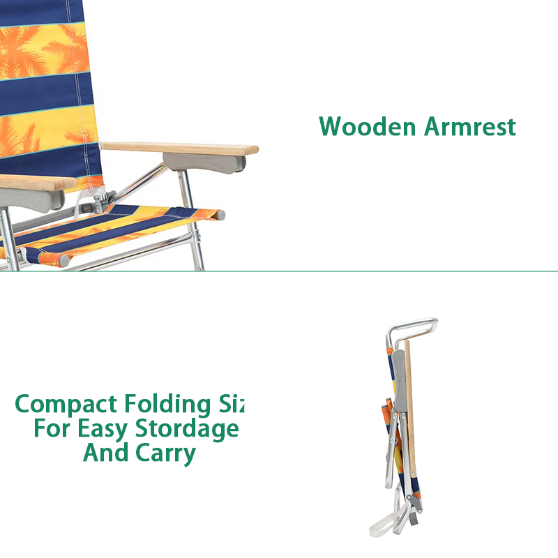 Adjustable Lounge Reclining Outdoor Durable Portable Wood Arm Folding Beach Chair