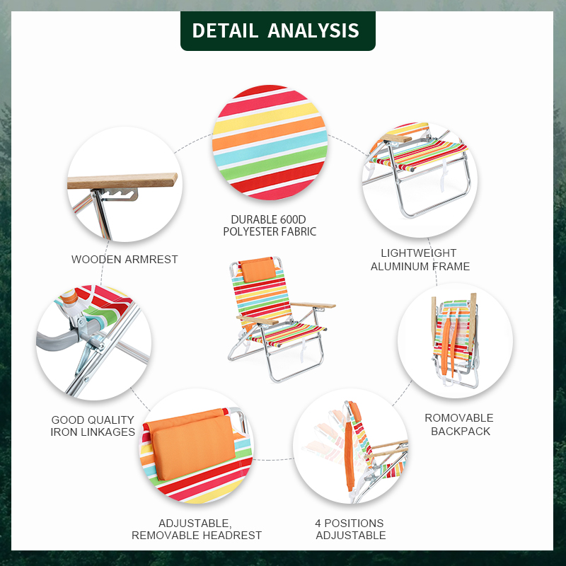 Outdoor Aluminum Folding Reclining Beach Chair Luxury Beach Chair