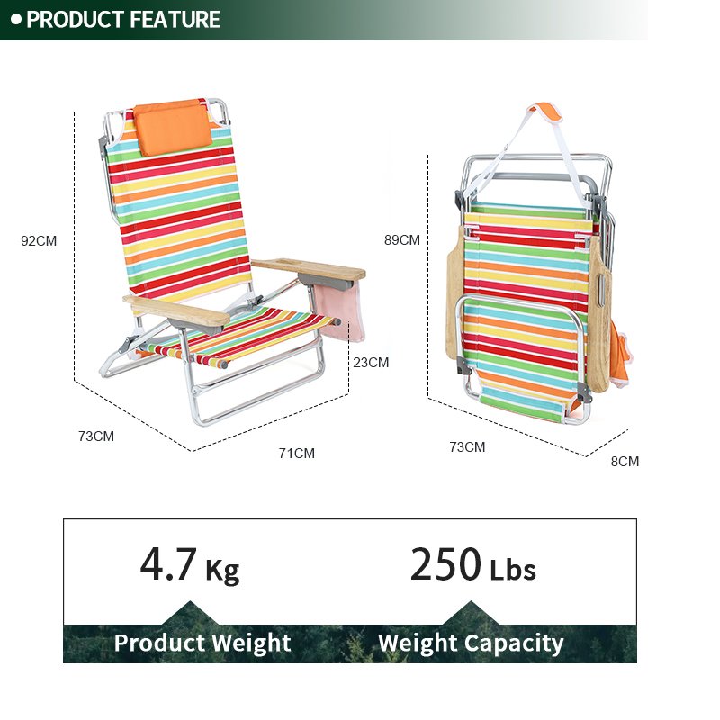 Portable 5 Position Aluminum Adjustable Foldable Picnic Camp Beach Chair with Storage Bag
