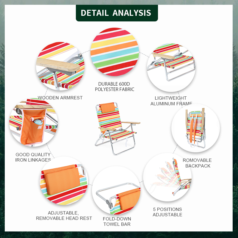 Portable 5 Position Aluminum Adjustable Foldable Picnic Camp Beach Chair with Storage Bag
